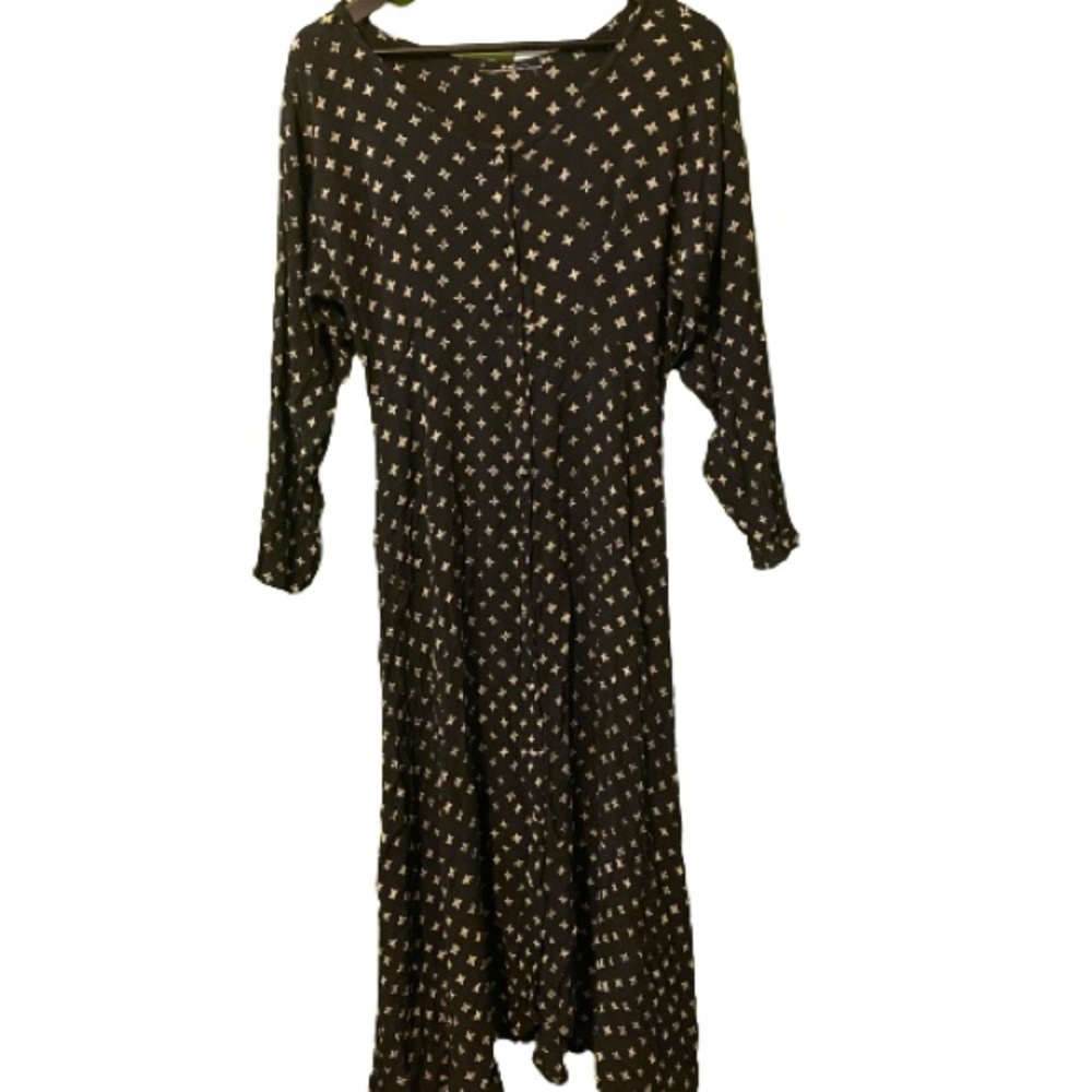 Vintage 90’s black white long ditsy print dress